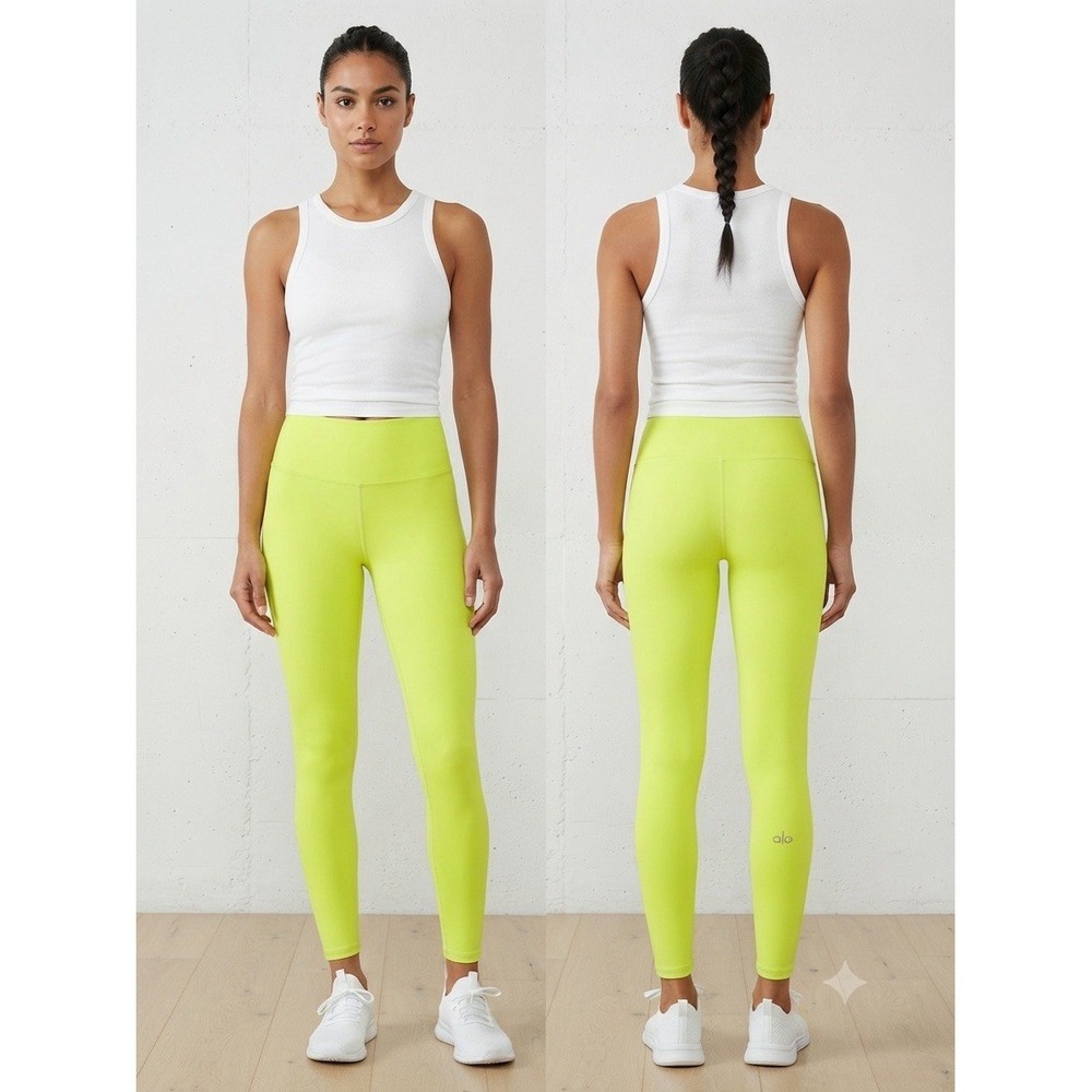 Alo Yoga Neon Yellow Yoga Pants Size Small High Rise Workout Leggings Flaws